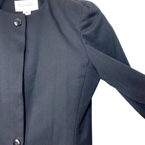 Dior Vintage Fitted Cropped Wool Button Down Padded Blazer Jacket Black US 8 - Picture 7 of 16